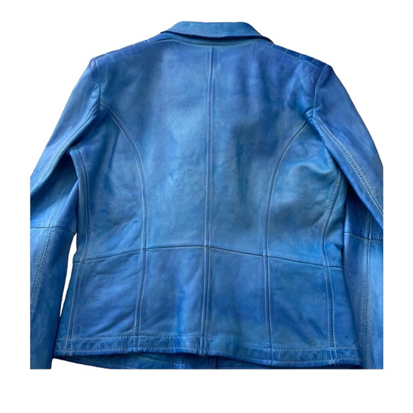 GMS-75 woman’s soft leather jacket in shades of blue, size medium, never worn - Picture 11 of 12